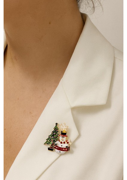 Yılbaşı Ağacı Kardanadam Ağaç Figürlü Broş Yaka Iğnesi