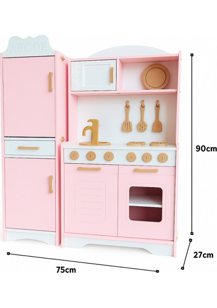 Ahşap Oyuncak Mutfak ve Buzdolabı Seti Fotoğraf Alanlı Raflı Çekmeceli 90X75 cm fiyatları