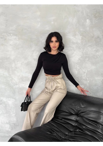 Kendinden Ince Kemerli Deri Pantolon Bej T1178 fırsatları