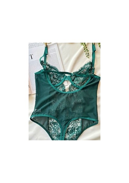 Dantelli Transparan Balenli Kapsız Bodysuit fiyatları