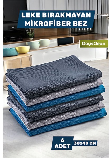 6'lı Mikrofiber Temizlik Bezi | Mutfak Cam Araba Temizlik Bezi | 30X40 | Leke ve Koku Yapmaz