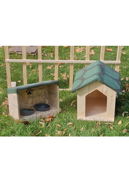 Lüx Kedi Evi Kulübesi & Kedi Mama ve Su Kabı Yağmur ve Soğuk Geçirmez Yalıtımlı 1.sınıf Doğal Ahşap fiyatları