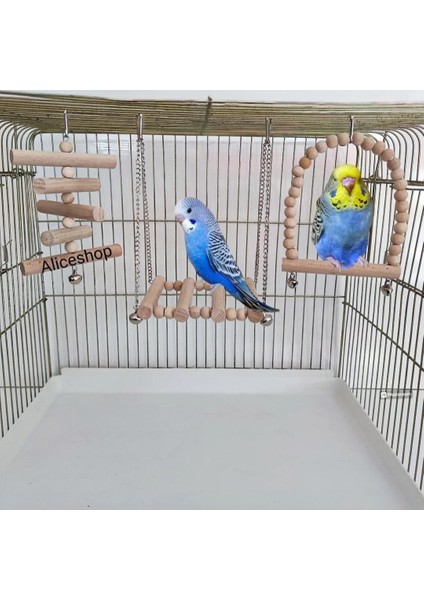 Muhabbet Kuşu Kafes Aksesuarları 3 Lü Set Kuş Oyuncağı Kuş Salıncağı Kuş Tünegi