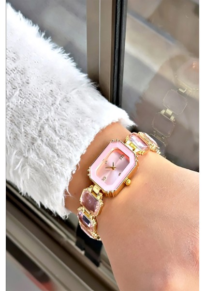 Volde Model Minimal Kristal Taşlı Pembe Bagetvintage Tasarım Kadın Kol Saati fiyatları