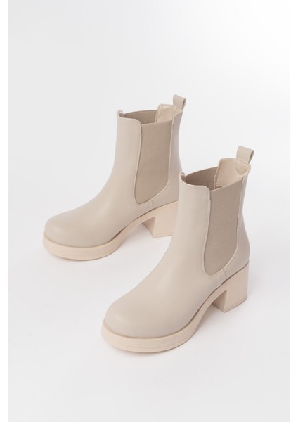 5109-3056 Bej Lastikli Kalın Topuklu Günlük Kadın Bot fırsatları
