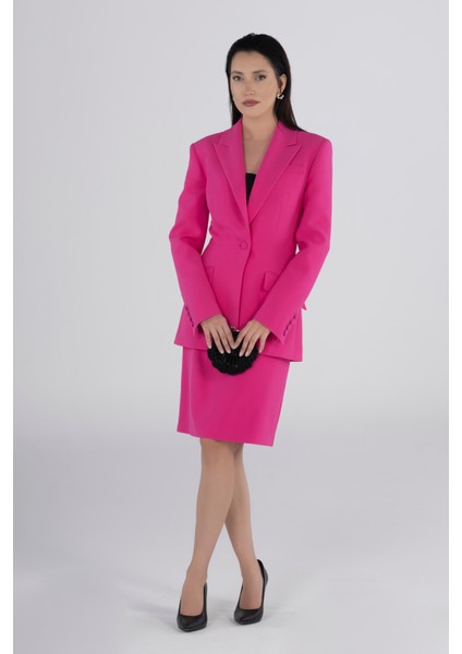 Fuşya Lacivert Ceket Etek Takım Blazer Takım Elbise - Ofis Şık Kombin Business Casual Moda Trend