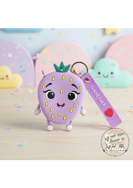 Sevimli Silikon Çilek Para Cüzdanı ve Anahtarlık