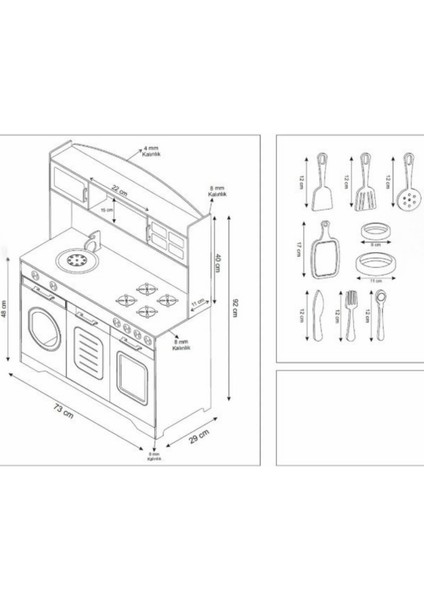 Ihlamur Yeşili Ahşap Oyuncak Mutfak Seti | 12 Parça Aksesuar Hediyeli | LED Işıklı–montessori Uyumlu