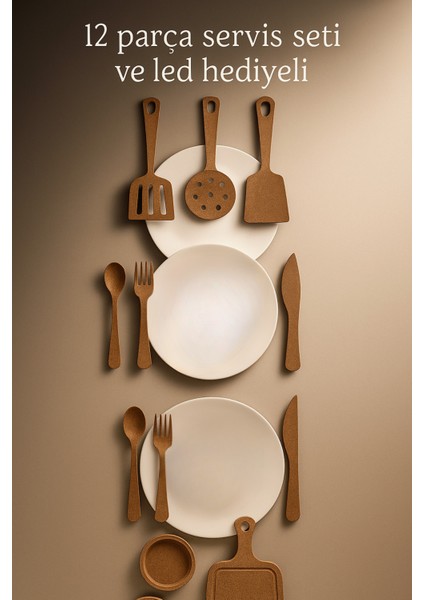 Ihlamur Yeşili Ahşap Oyuncak Mutfak Seti | 12 Parça Aksesuar Hediyeli | LED Işıklı–montessori Uyumlu