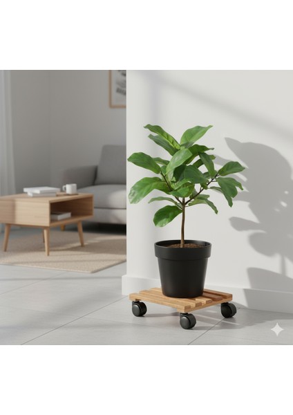 Ahşap Saksı Altlığı Tekerlekli