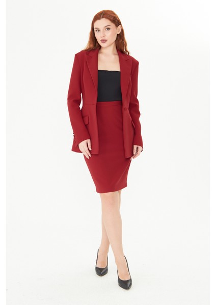 Kadın Bordo Blazer Ceket ve Kalem Etek Takım – Şık Ofis ve Davet Kombini modelleri