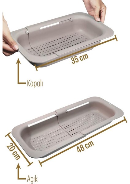 Sürgülü Ayarlanabilir Pratik Lavabo Süzgeci, Uzun Kısa Ayarlı Evye, Meyve Sebze Salata Yıkama Krem fiyatları