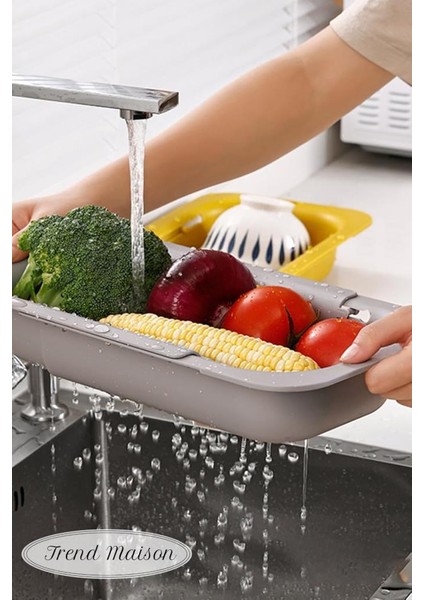 Sürgülü Ayarlanabilir Pratik Lavabo Süzgeci, Uzun Kısa Ayarlı Evye, Meyve Sebze Salata Yıkama Krem indirimleri