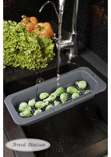 Sürgülü Ayarlanabilir Pratik Lavabo Süzgeci, Uzun Kısa Ayarlı Evye, Meyve Sebze Salata Yıkama Gri fırsatları