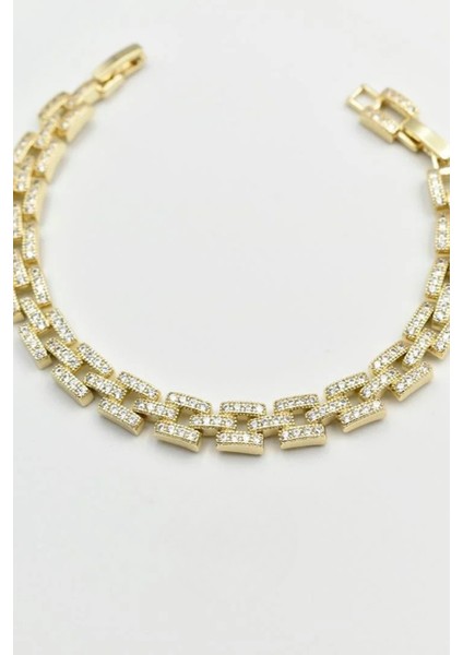 Golden Frame Kuyumcu Işçiliği 14K Altın Kaplama Premium Seri Kadın Çelik Bileklik