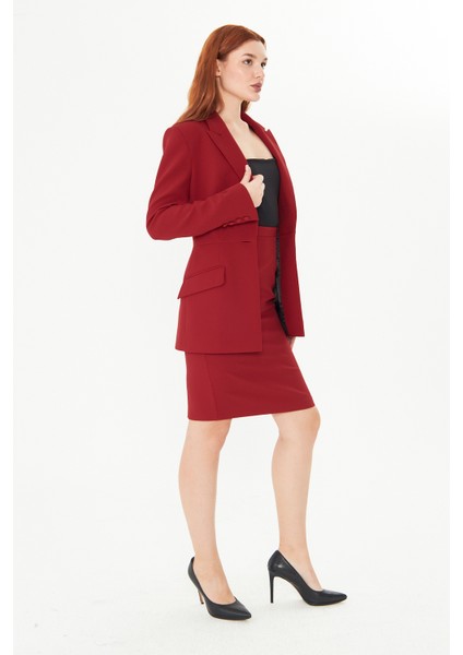 Kadın Bordo Blazer Ceket ve Kalem Etek Takım – Şık Ofis ve Davet Kombini fırsatları