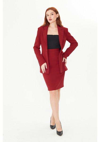 Kadın Bordo Blazer Ceket ve Kalem Etek Takım – Şık Ofis ve Davet Kombini indirimleri