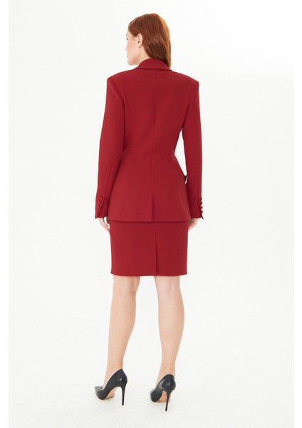 Kadın Bordo Blazer Ceket ve Kalem Etek Takım – Şık Ofis ve Davet Kombini