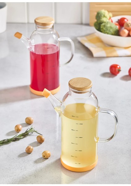 Bambu Kapaklı 2\\\' Li Cam Yağdanlık & Sirkelik Seti