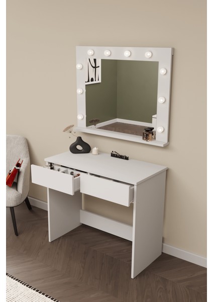 DF02108B Işıklı Aynalı Çekmeceli Makyaj Masası