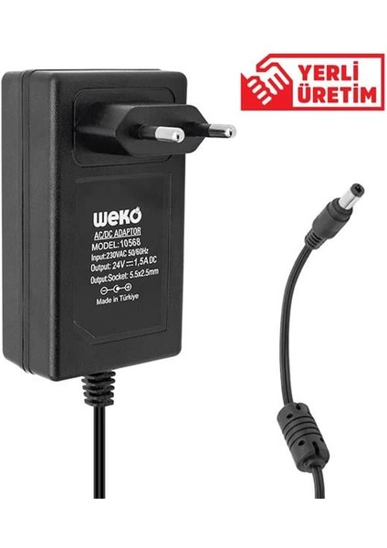 24 Volt 1.5 Amper 36 Watt Plastik Kasa Priz Tipi Adaptör (5.5x2.5 Uçlu)