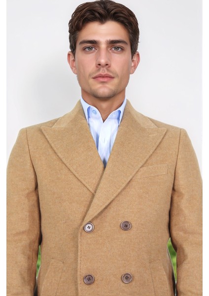 Kruvaze Sivri Yaka Yün ve Kaşmir Karışımlı Camel Kaban fiyatları