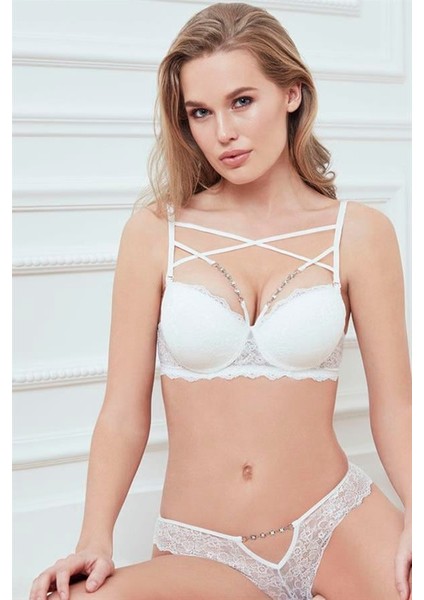 Arias Closet Balenli Desteksiz Dolgusuz Askıları Çıkabilen Yaka Detaylı Çıkabilen Yaka Aksesuarlı Dantelli Sütyen ve Slip Takım fiyatları