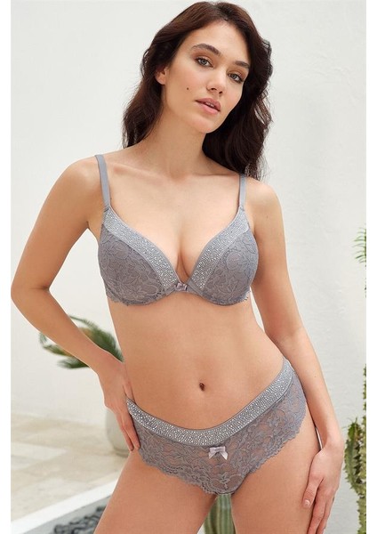 Arias Closet Balenli Destekli Dolgulu Taşlı Dantelli Sütyen ve String Takım