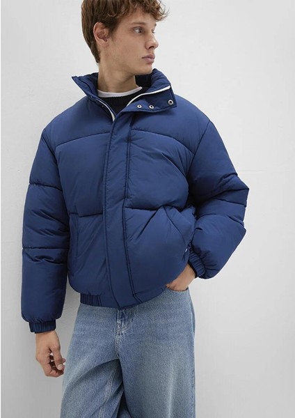 Dik Yaka Mavi Şişme Mont 0110609-89353 modelleri