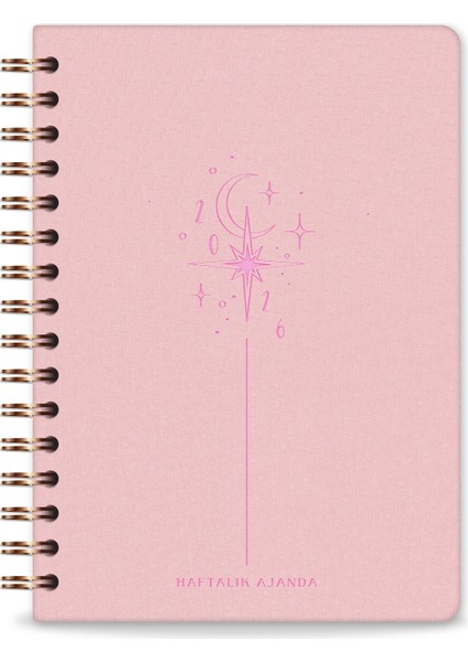 2026 Spiralli A5 Haftalık Ajanda – Kir ve Suya Dayanıklı Sert Kapak - Pembe
