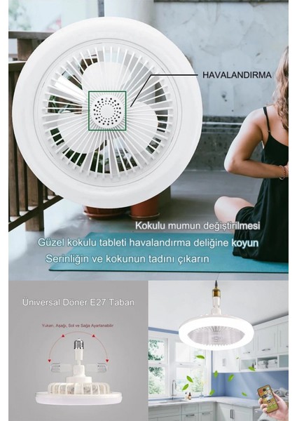 Yeni Nesil E27 Duylu Kumandalı Tavan Vantilatörlü LED Lamba 3 Hız Ayarı ve 3 Renk Ayarı indirimleri