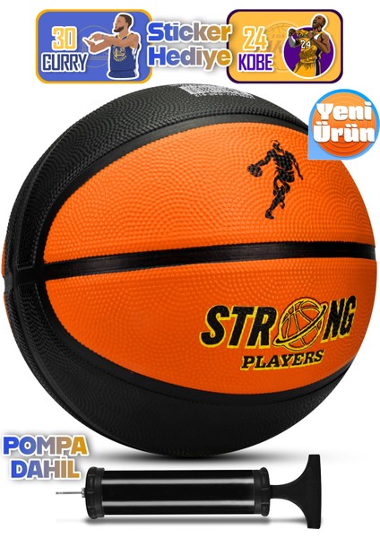 Strong Basketbol Topu Pompalı Full Kauçuk Dayanıklı Deep Channel Kabartma No:7 B12 Turuncu