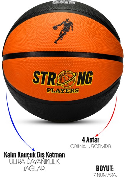 Strong Basketbol Topu Pompalı Full Kauçuk Dayanıklı Deep Channel Kabartma No:7 B12 Turuncu modelleri