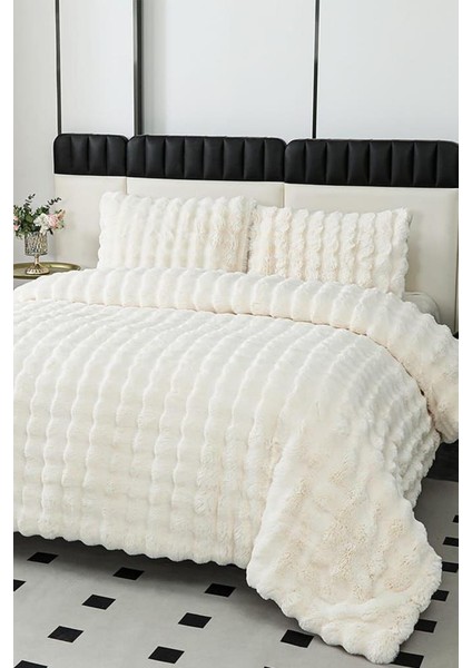 Tomris Tavşan Tüyü Çift Kişilik Yatak Örtüsü 220X240 cm Krem
