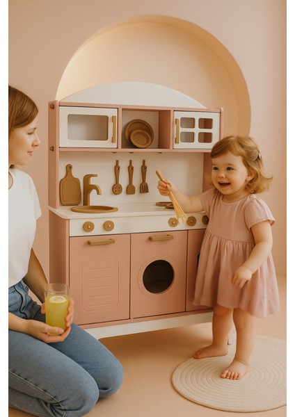 Ahşap Çocuk Mutfak Seti - 12 Parça Servis Hediyeli - LED Işıklı - Eğitici Oyuncak fiyatları
