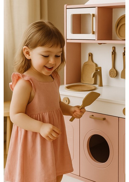 Ahşap Çocuk Mutfak Seti - 12 Parça Servis Hediyeli - LED Işıklı - Eğitici Oyuncak modelleri