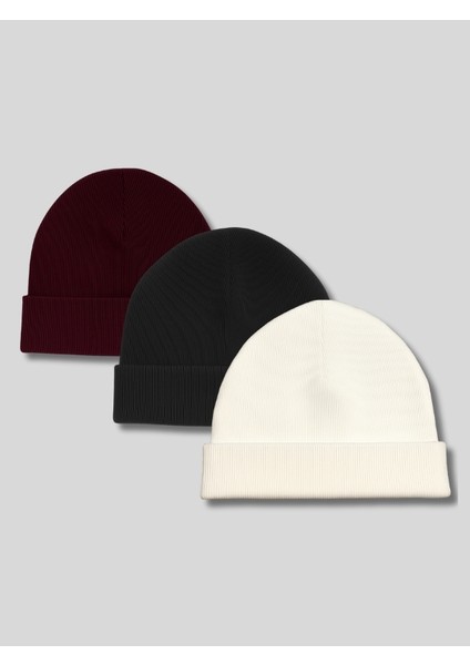 Unisex 3'lü Basic Katlamalı Bere