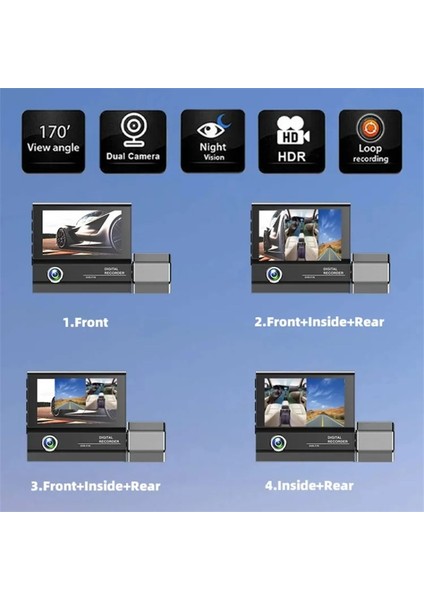 Araç Kamerası 3 Lens Video Hd 1080P 4 Inch Screen Hd Video Drv3 modelleri
