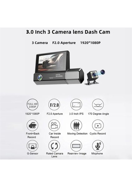 Araç Kamerası 3 Lens Video Hd 1080P 4 Inch Screen Hd Video Drv3 indirimleri