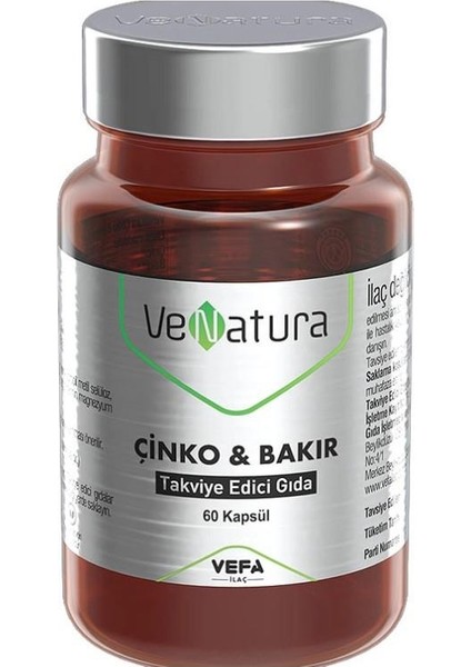 Venatura Çinko - Bakır Takviye Edici Gıda 60 Kapsül
