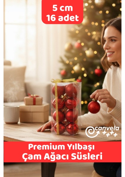 Yılbaşı Çam Ağacı 16 Adet Lüx Top Süsleri 5 cm Yeni Yıl Noel Çam Ağacı Topları
