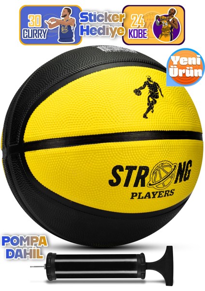 Strong Basketbol Topu Pompalı Full Kauçuk Dayanıklı Deep Channel Kabartma No:7 B12 Sarı