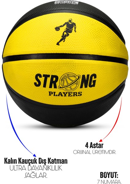 Strong Basketbol Topu Pompalı Full Kauçuk Dayanıklı Deep Channel Kabartma No:7 B12 Sarı modelleri
