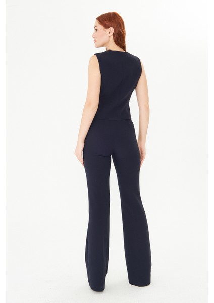 Lacivert Blazer Ceket Flare Pantolon Takım – Kadın Şık Ofis Stili Yüksek Bel Alt Üst Kombin modelleri