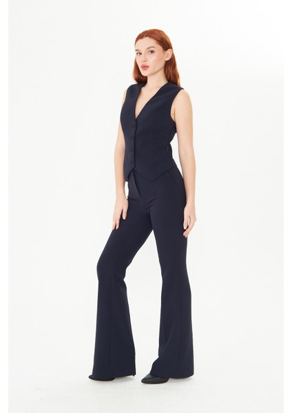 Lacivert Blazer Ceket Flare Pantolon Takım – Kadın Şık Ofis Stili Yüksek Bel Alt Üst Kombin fırsatları