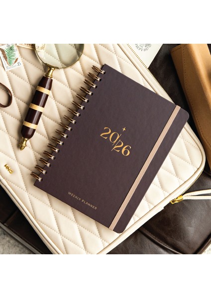 2026 A5 Spiralli Haftalık Ajanda 12 Aylık - Kahverengi