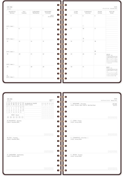 2026 A5 Spiralli Haftalık Ajanda 12 Aylık - Kahverengi indirimleri