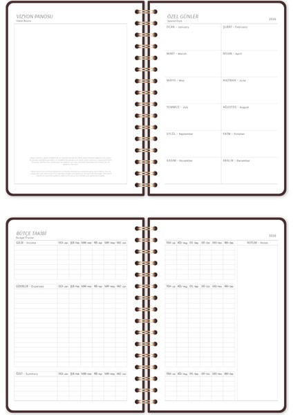 2026 A5 Spiralli Haftalık Ajanda 12 Aylık - Kahverengi