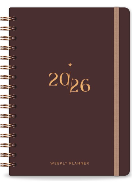 2026 A5 Spiralli Haftalık Ajanda 12 Aylık - Kahverengi