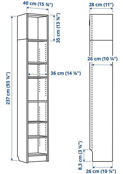 Kitaplık, Beyaz, 40X28X237 cm modelleri